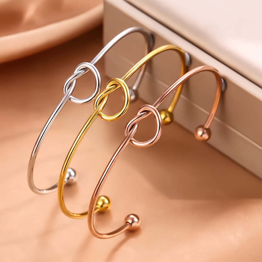 Women's 18K Gold-Plated Adjustable Heart Knot Bangle Bracelet